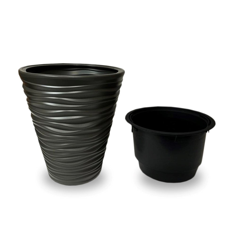 Wave City Medium Gray Round Planter – 17.5" Wavy Textured Design